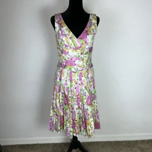Kay Unger Floral Print V-neck Mini A-line Sleeveless Pleated Women’s Dress Sz 6 - Picture 1 of 13