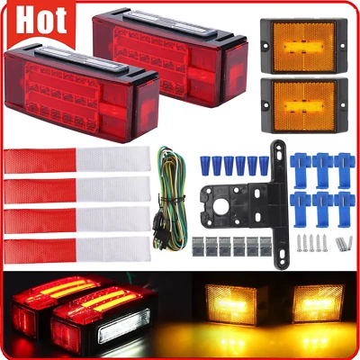 Rectangle LED Submersible Trailer Boat Stud Stop Turn Tail Lights Kit Left&Right - Image 1 of 4