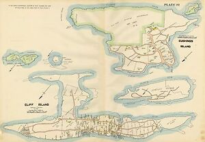 1914 PORTLAND, MAINE CLIFF ISLAND, FORTS LEVETT, GORGES & SCAMMEL COPY ATLAS MAP