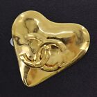 Chanel Cc Logos Heart Used Pin Brooch Gold Plated 93 P France #Ah145 S