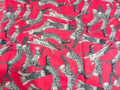 25 Yards Fabric Indian Red Cat Hand Printed Cotton Fabric Sewing Fabrics - Image 1 of 3