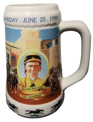 De colección 1999 Lone Star Park Grand Prairie Texas Jockey Championship Beer Stein Foto 1 de 4