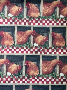 Daisy Kingdom ALLOVER HEN PARTY Chicken Rooster Cotton Quilt Fabric 45 x 44" HTF - Picture 1 of 2
