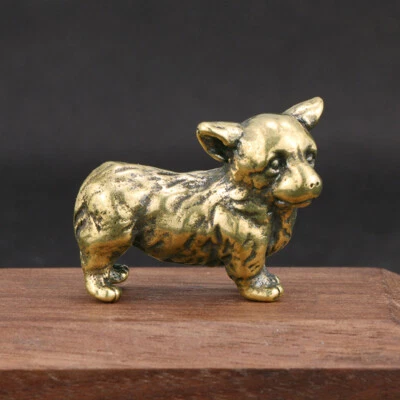 1 pieza Latón Mini Antigua Corgi Estatua Perro Cachorro Adorno Estatuilla Pequeña Decoración Artes Foto 1 de 4