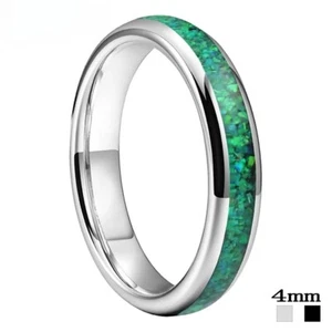 4MM Beautiful Women Ring Green/Blue Opal Inlay Tungsten Carbide Ring Band - Picture 1 of 7