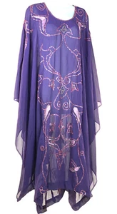 Vintage Antique Kaftan Dress Beaded Sequence Baghdad Purple Kimono Caftan - Picture 1 of 14
