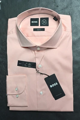 Hugo Boss Mens Hank Slim Fit Performance Stretch Cotton Pink Dress Shirt 41 16 - Image 1 of 4