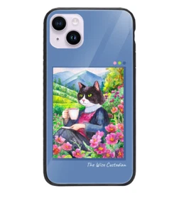 Glas Handyhülle für Apple iPhone 14 Plus - Katze Wasser Malerei Zeichnung Bild - Bild 1 von 2