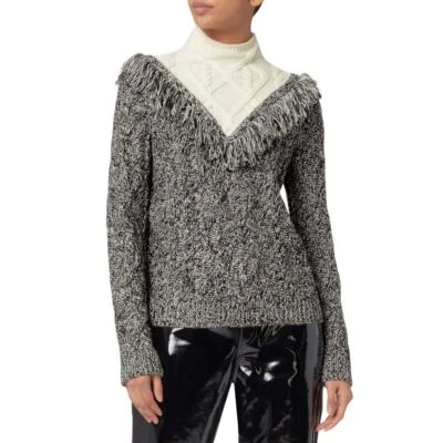 Suéter Pullover Intermix Deja Gris Flecos Lana Cuello Alto Tejido con Cable Talla Pequeña Foto 1 de 4