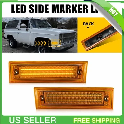 For GMC R1500 R2500 R3500 Pickup 87-91 LED Front Bumper Side Marker Lights Amber - Imagem 1 de 4