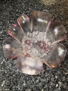 "Cuenco de vidrio vintage Mikasa Rosella cristal rosa esmerilado floral 11"" C-6" - Imagen 1 de 7