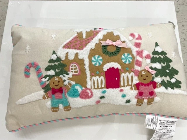 Travesseiro de Natal pão de gengibre menina e menino - 20 x 12 lombar - Novo - Imagem 1 de 1