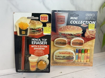 HTF Vintage 1980s Burger King Erasers & Pencil Top - New Sealed x2 packs - Image 1 of 4