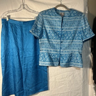 Blusa y falda vintage Adrianna Papell para mujer talla 12 100 % seda turquesa Foto 1 de 4