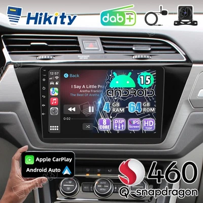 HIKITY Autoradio DAB+ 4+64GB 10,1" Android 15 per VW Touran 5T dal 2015 CarPlay RDS Navi