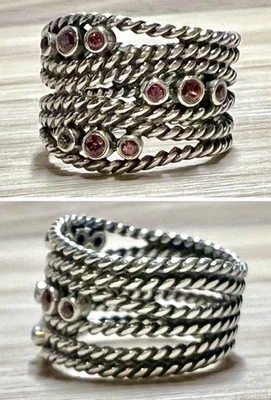 Anillo envolvente de rodolita romance oculto de plata esterlina Pandora de diseñador, tamaño 5,5 Foto 1 de 4