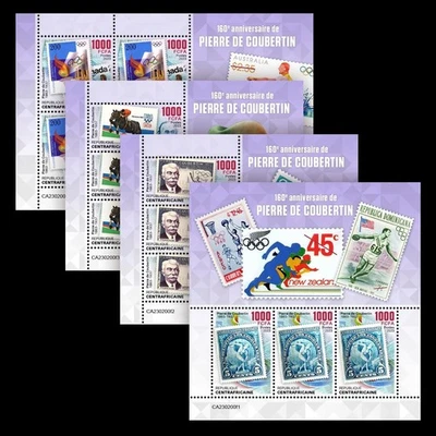Pierre de Coubertin Sport Olympic MNH Stamps 2023 Central African Republic 4 M/S - Image 1 of 4