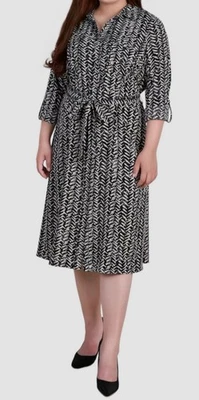 NY Collection Women's Black Printed Shirt Dress Plus Size 3X - Image 1 of 2