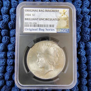 1924 Silver Peace Dollar - Brilliant Uncirculated - NGC Original Bag Fragment - Picture 1 of 16