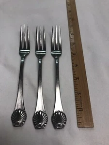 (3) TOWLE APHRODITE SHELL DINNER FORKS STAINLESS JAPAN SATIN HANDLES - Picture 1 of 4
