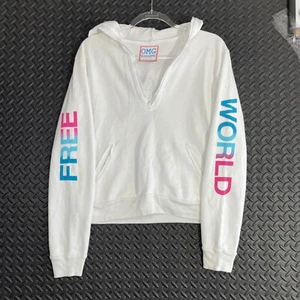 OMG So Soft Free World Pullover Blanco Sudadera con Capucha Suéter Ropa Informal Para Mujer Talla 2 - Imagen 1 de 7