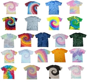Psychedelic Multicolored Tie Dye T-Shirts Kids & Adult 100% Cotton Colortone - Picture 1 of 44
