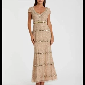 New Mac Duggal Cap Sleeve Sweetheart NecklineBeaded Sequin Column Gown 9089 10 - Picture 1 of 9