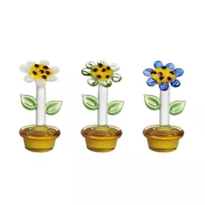 3 Stck. Mini Glas Blume Figuren Handgeblasenes Glas Sonnenblume Sammlerfigur - Bild 1 von 10