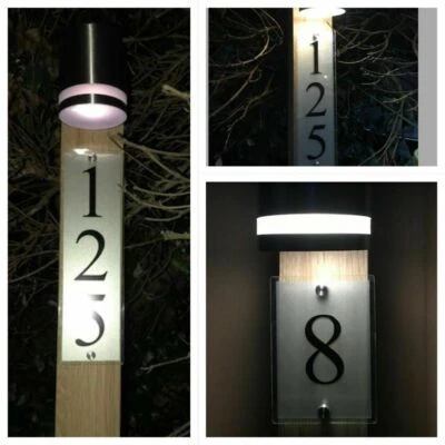 MODERN GLASS ACRYLIC GATE POST SOLAR HOUSE SIGN GATE POST VERTICAL DOOR NUMBER - Image 1 of 4