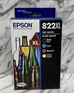 4-PACK EPSON GENUINE 822XL BLACK & COLOR INK WORKFORCE WF-3820 New - Picture 1 of 2
