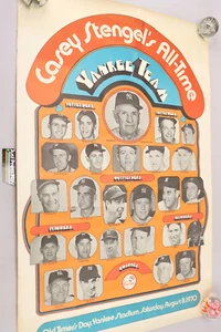 Vintage 1970 New York NY Yankees Casey Stengels All-Time Team Poster 35" x 23" - Picture 1 of 3