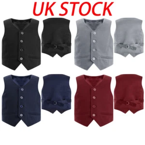 FEESHOW AU Boys 4 Button Solid Color Formal Suit Waistcoat Party Dressy - Picture 1 of 44