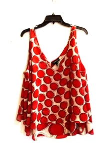 Lane Bryant Tank Top Women's 24 Sleeveless tan, red & black 2 layers with dots - Picture 1 of 6