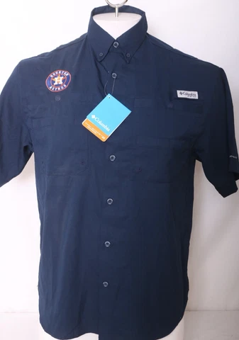 NEW Houston Astros Columbia Tamiami SS Navy Collared Button Up Shirt Mens S Cover