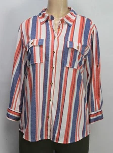 Love Potion Women's Button Up Shirt Stripes 3/4 Sleeve Multicolor Size L - Picture 1 of 7