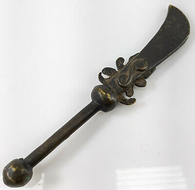 Antique Chinese MIniature Bronze Poleax Sword Weapon Guandao Reclining Moon Blad • 159.98$