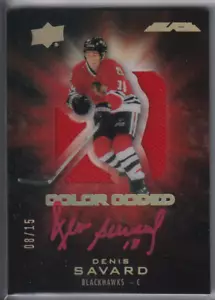 Denis Savard 2016-17 Upper Deck Black Color Coded Signatures Jumbo Jersey #/15 - Picture 1 of 2