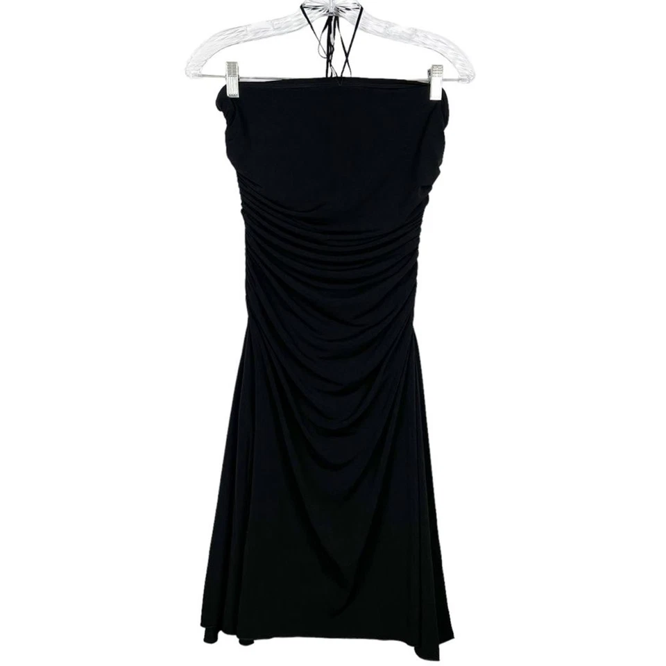 NUEVO Vestido Vintage Y2K Halter Midi Talla S Acanalado Negro Foto 1 de 4