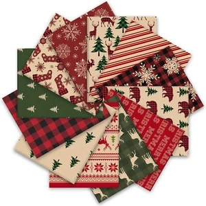 12 PCS Christmas Fabric Bundles 18"x22" Red Green Woodland Fat Quarters - Picture 1 of 7