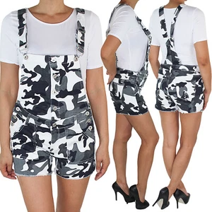 Damen Hot Pants Latzjeans Latzshorts Latzhose Shorts Kurze Hose Jeans Camouflage - Bild 1 von 8