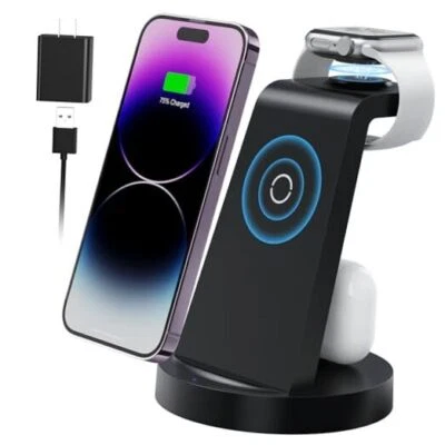 3 in 1 Charging Station for Apple Device, Wireless Charger for iPhone 15 Black - Image 1 of 4