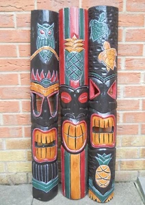 NEW DESIGN Carving Wooden TIKI MASK Large 100 cm Wall Decoration Multicoloured - Picture 1 of 10
