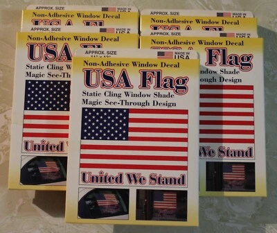 United We Stand USA Flag Static Cling Window Shade Decal See-Through LOT OF 5 - Image 1 of 2