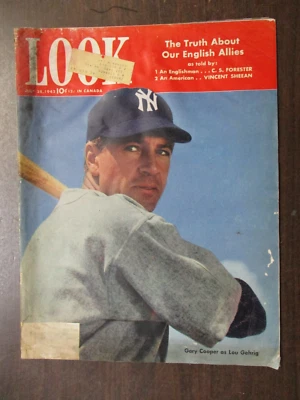 LOOK MAGAZINE JULY 28, 1942 GARY COOPER AS LOU GEHRIG PRIDE OF THE YANKEES MOVIE - Image 1 of 2
