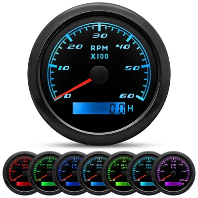85mm 3 3/8" Tachometer Gauge 7 Colors 0-6000RPM Tacho Meter for Auto Boat Marine - Image 1 of 4