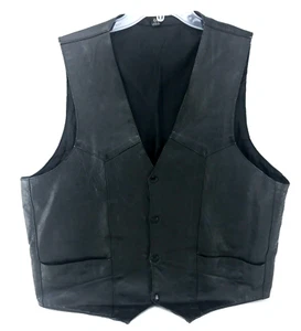 Black Leather Motorcycle Biker Vest Size 44 made in Pakistan - Clean / No Odors - Picture 1 of 10