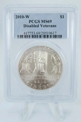 2010-W PCGS MS69 Disabled Veterans Silver Dollar Business Strike $1 - Image 1 of 2