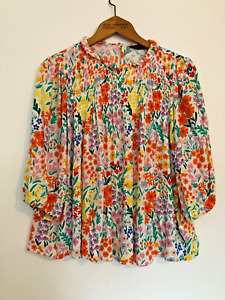 M&S Top UK Floral Floaty Bright Size 16 Short Sleeves Women's VGC Summer