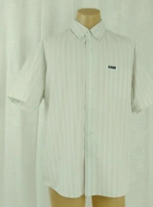Camisa Chaps Para Hombre XL Beige Blanco Rayas Botones Manga Corta Fácil Cuidado - Imagen 1 de 10