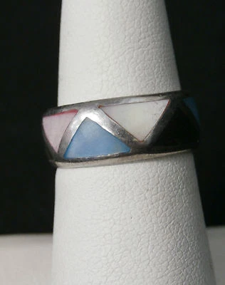 Exquisite Inlay Multi Color Mother of Pearl Sterling Silver Ring.Make offer! #30 - Image 1 of 4